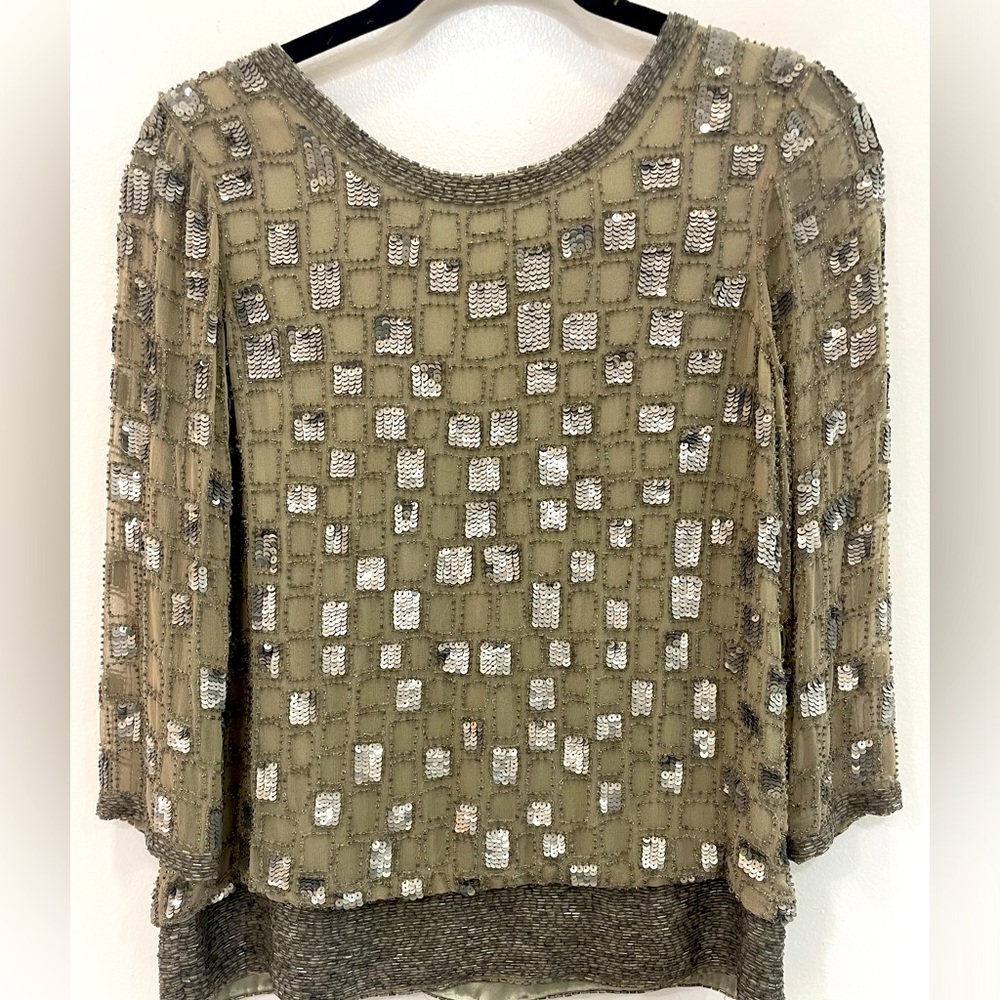 Pookie & Sebastian Small 100% silk beaded top